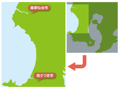 地図：南さつま市、薩摩川内市の位置